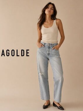 AGOLDE 90s Relaxed Straight Jeans Light Wash Distressed Denim NWT Size 31